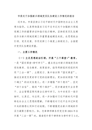 市委关于加强新兴领域党员队伍建设工作情况的报告