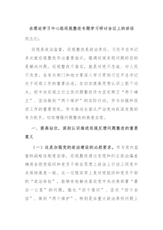 在理论学习中心组巡视整改专题学习研讨会议上的讲话