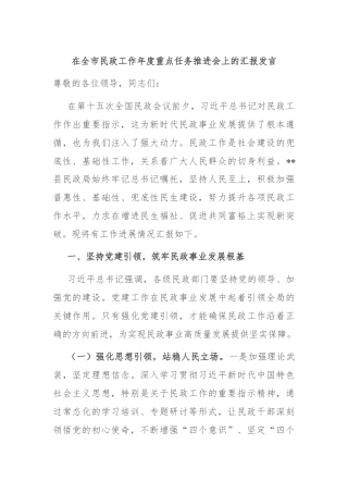 在全市民政工作年度重点任务推进会上的汇报发言