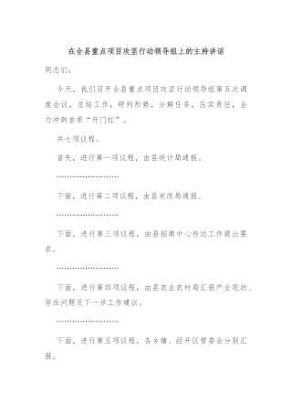 在全县重点项目攻坚行动领导组上的主持讲话