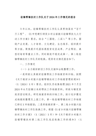 驻镇帮镇扶村工作队关于2024年工作情况的报告