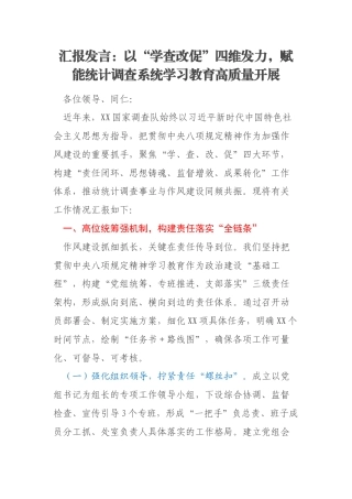 汇报发言：以“学查改促”四维发力，赋能统计调查系统学习教育高质量开展