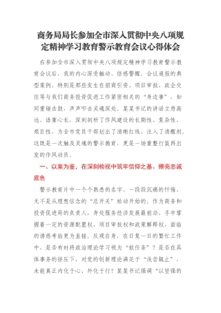 商务局局长参加全市深入贯彻中央八项规定精神学习教育警示教育会议心得体会