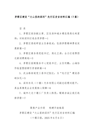 (7篇)茅箭区建设“大山里的深圳”先行区发言材料汇编