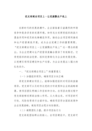 把支部建在项目上・让党旗飘在产线上