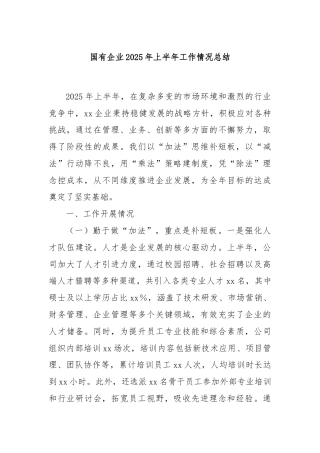 国有企业2025年上半年工作情况总结