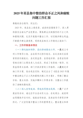 2025年某县集中整治群众不正之风和腐败问题工作汇报