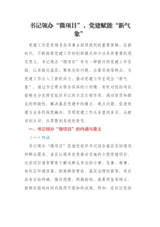 书记领办“微项目”，党建赋能“新气象”