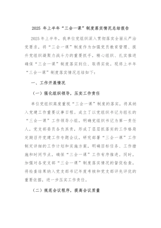2025 年上半年“三会一课”制度落实情况总结报告