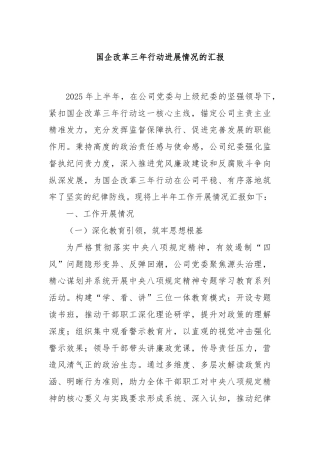 国企改革三年行动进展情况的汇报