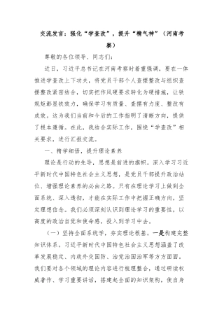 交流发言：强化“学查改”，提升“精气神”（河南考察）