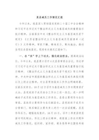 某县减负工作情况汇报