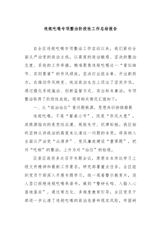 违规吃喝专项整治阶段性工作总结报告