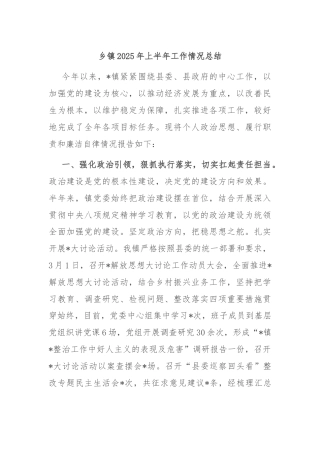 乡镇2025年上半年工作情况总结