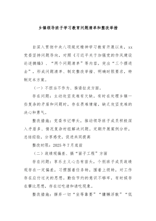 乡镇领导班子学习教育问题清单和整改举措
