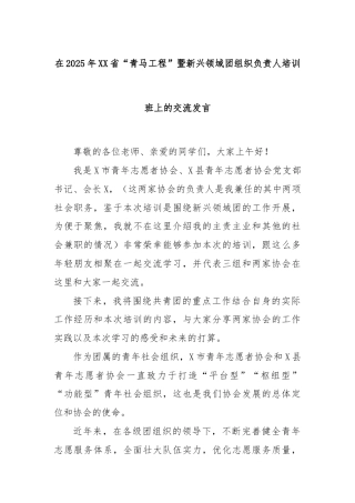 在2025年XX省“青马工程”暨新兴领域团组织负责人培训班上的交流发言
