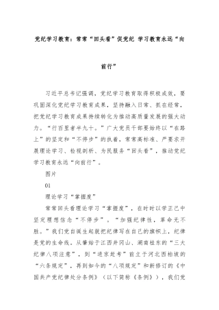 党纪学习教育：常常“回头看”促党纪 学习教育永远“向前行”