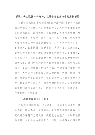 党课：大力弘扬斗争精神，在勇于自我革命中拓展新境界