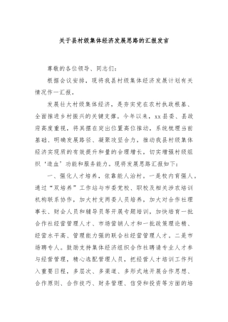 关于县村级集体经济发展思路的汇报发言