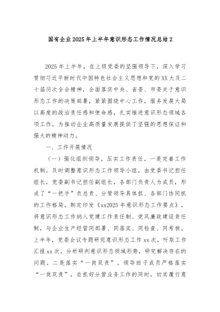国有企业2025年上半年意识形态工作情况总结2