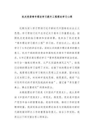 机关党委青年理论学习提升工程理论学习心得