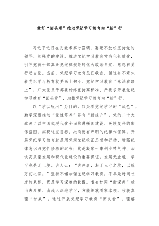 做好“回头看”推动党纪学习教育向“新”行
