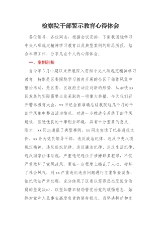 检察院干部警示教育心得体会