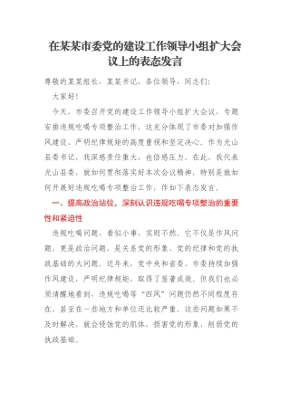 在某某市委党的建设工作领导小组扩大会议上的表态发言