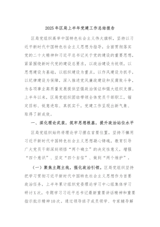 2025年区局上半年党建工作总结报告