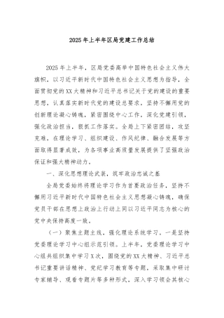 2025年上半年区局党建工作总结