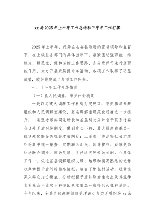 xx局2025年上半年工作总结和下半年工作打算