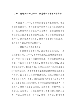 X市工商局2025年上半年工作总结和下半年工作安排