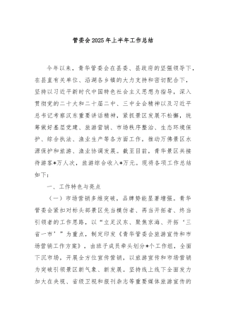 管委会2025年上半年工作总结