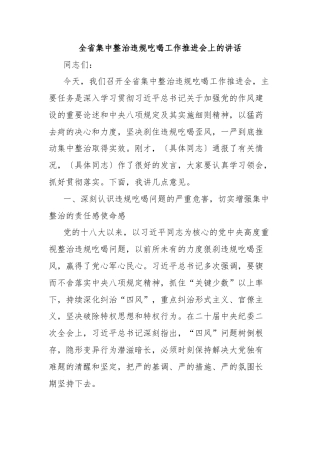 全省集中整治违规吃喝工作推进会上的讲话