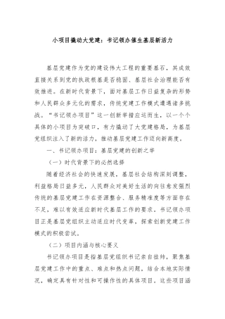 小项目撬动大党建：书记领办催生基层新活力