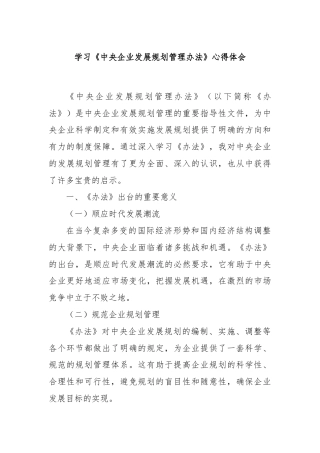 学习《中央企业发展规划管理办法》心得体会