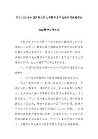 学习2025年中国网络文明大会铸牢中华民族共同体意识分论坛精神心得体会