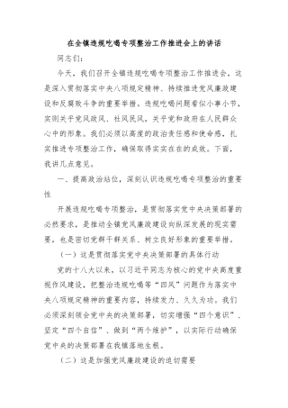 在全镇违规吃喝专项整治工作推进会上的讲话