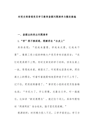 2.村级党支部普通党员学习教育查摆问题清单与整改措施