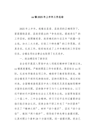 xx镇2025年上半年工作总结