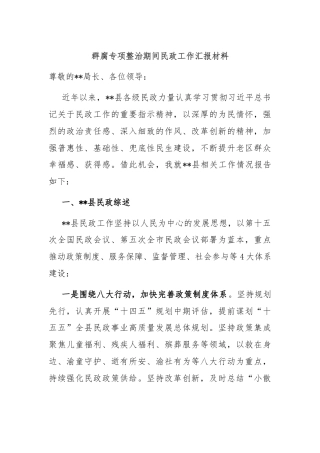 群腐专项整治期间民政工作汇报材料