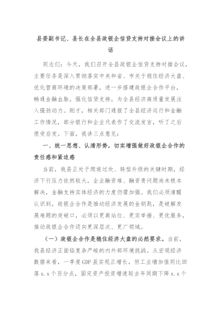 县委副书记、县长在全县政银企信贷支持对接会议上的讲话