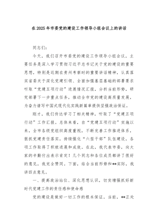 在2025年市委党的建设工作领导小组会议上的讲话