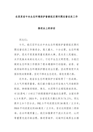 在某某省中央生态环境保护督察组反馈问题边督边改工作推进会上的讲话