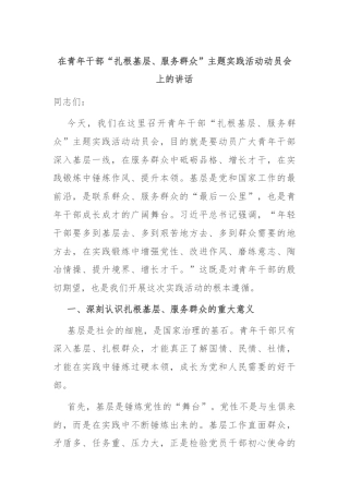 在青年干部“扎根基层、服务群众”主题实践活动动员会上的讲话