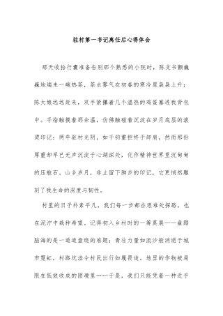 驻村第一书记离任后心得体会