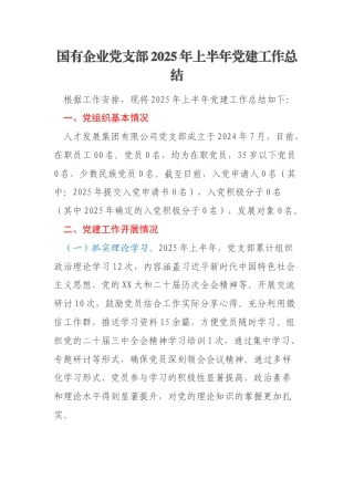 国有企业党支部2025年上半年党建工作总结