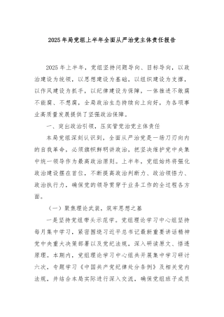 2025年局党组上半年全面从严治党主体责任报告