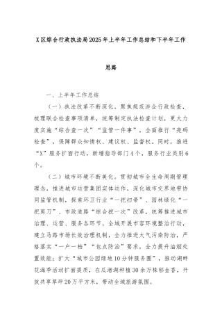 X区综合行政执法局2025年上半年工作总结和下半年工作思路