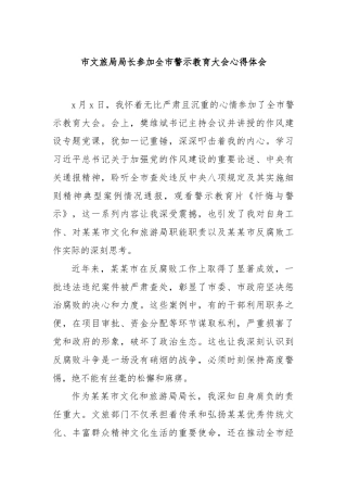 市文旅局局长参加全市警示教育大会心得体会